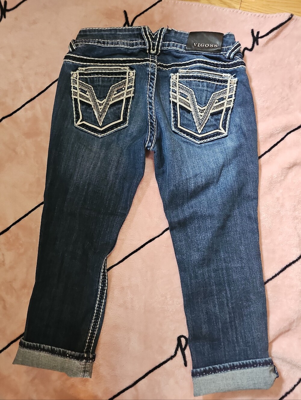 Vigoss Embellished Mid-Rise Cropped Jeans - Blue Waist 27(size 4) - Picture 3 of 6